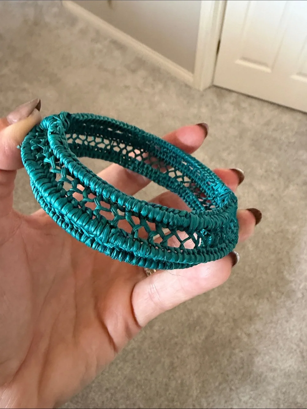 Anthropologie Teal Woven Straw Bangle Bracelet